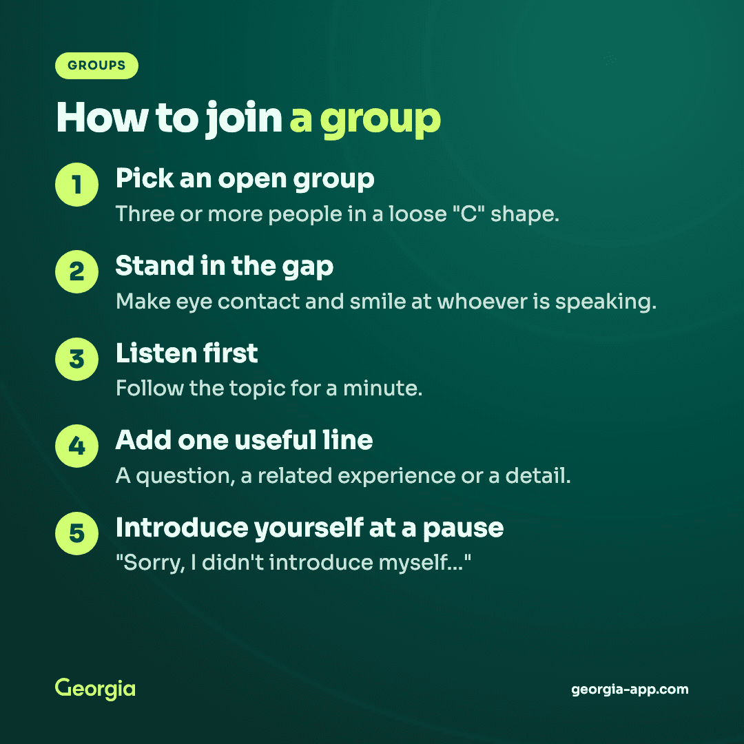 Five steps to join a group conversation at a networking event